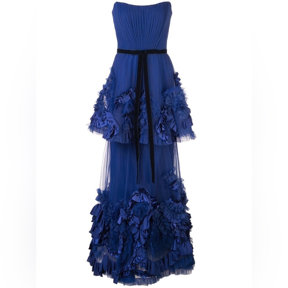 Marchesa Notte Blue Ruffled Gown WORN ONCE PERFECT CONDITION